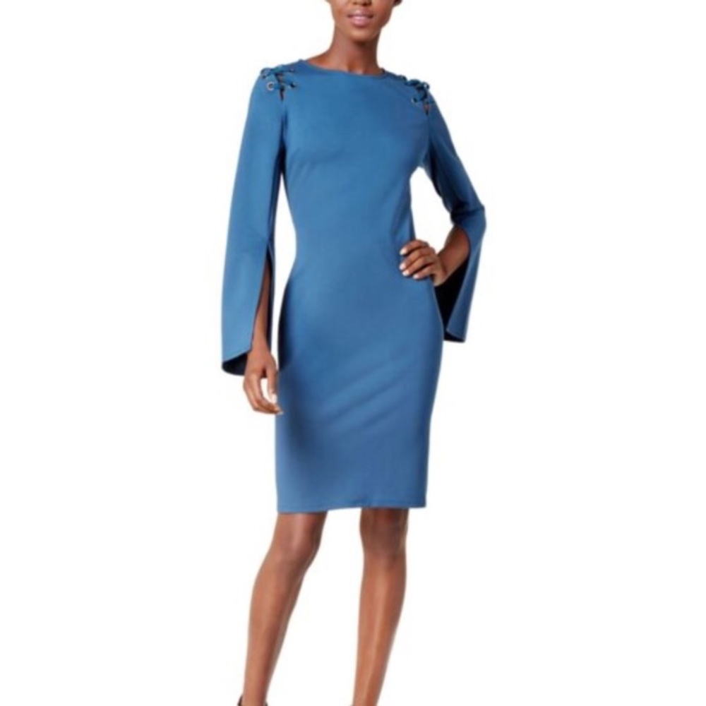 BAR III Laced Shoulder Long Sleeve Dress in Teal